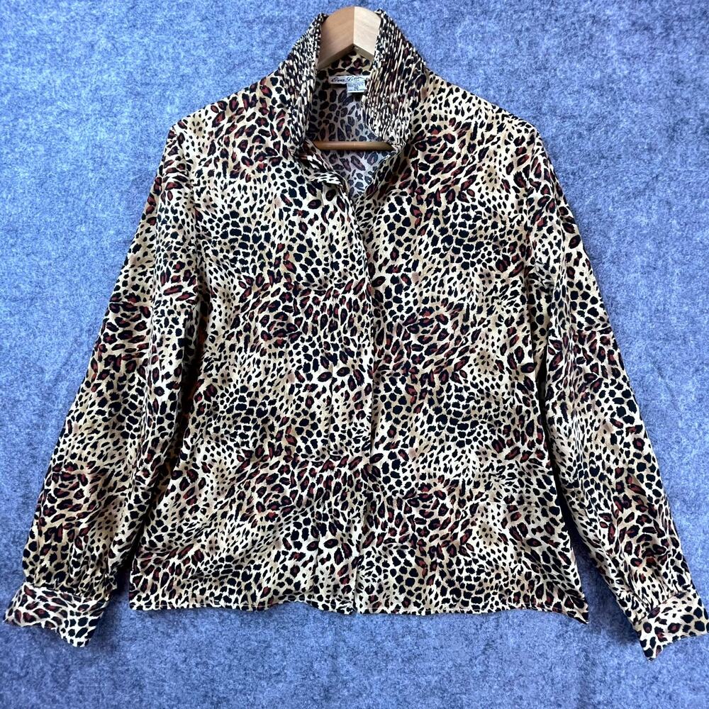 Vintage Eva Laurel Blouse Women 10 Leopard 90s Glam Mob Wife Office Siren‎ Bold
